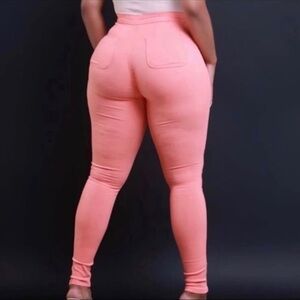 Boutique | Light Orange Salmon Stretchy High Waist Jeans
